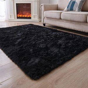 New Black Soft Fluffy Area Rug
